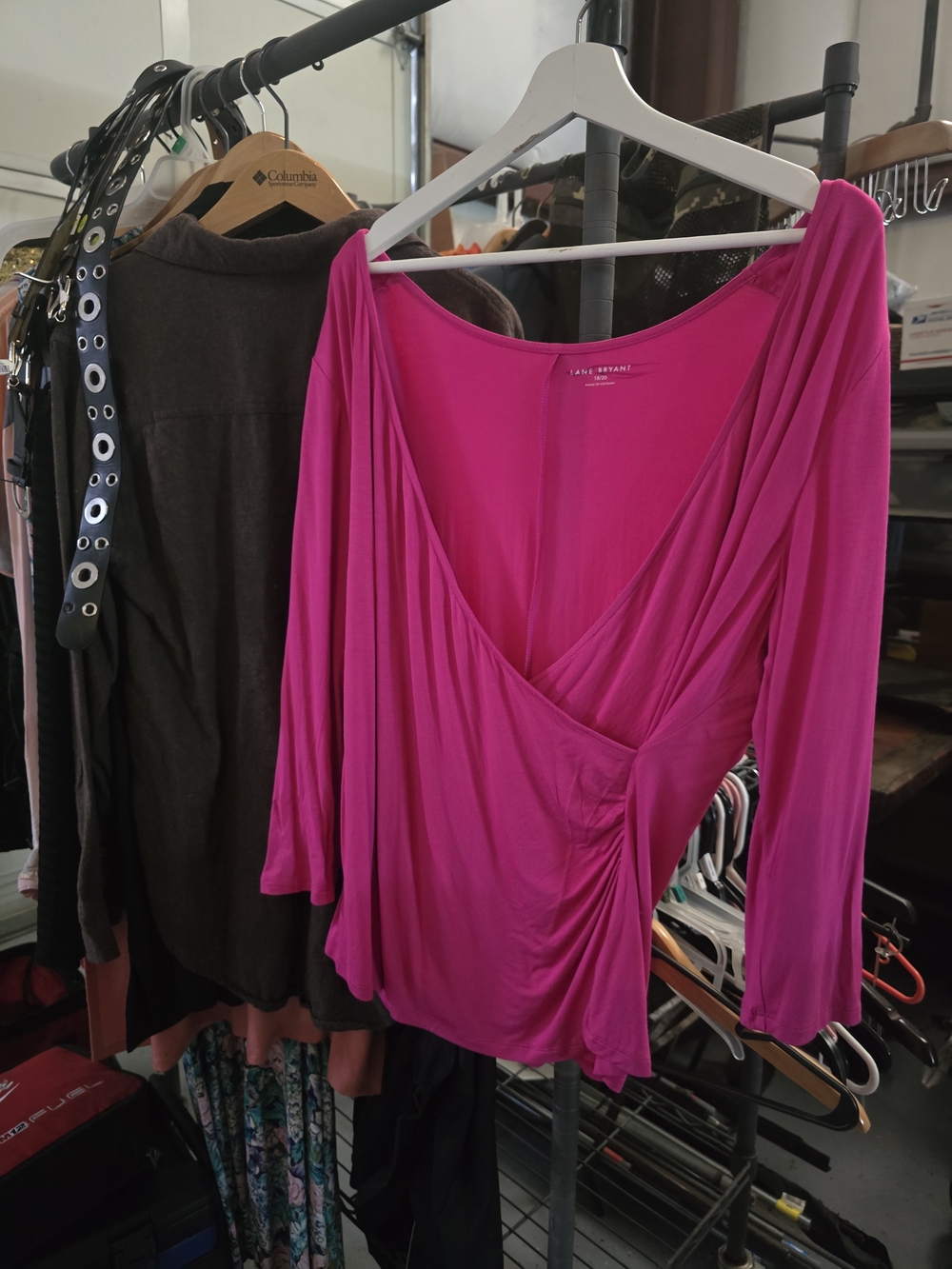 Lane Bryant Hot Pink Draped Wrap-Front Blouse